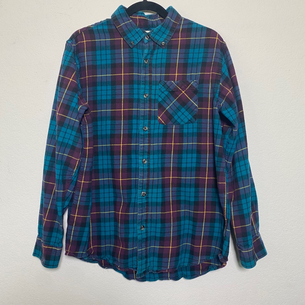 Magellan Classic Fit Blue‎ Purple Flannel Plaid Button Down Mens Medium Outdoors